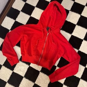Red cropped zip jacket